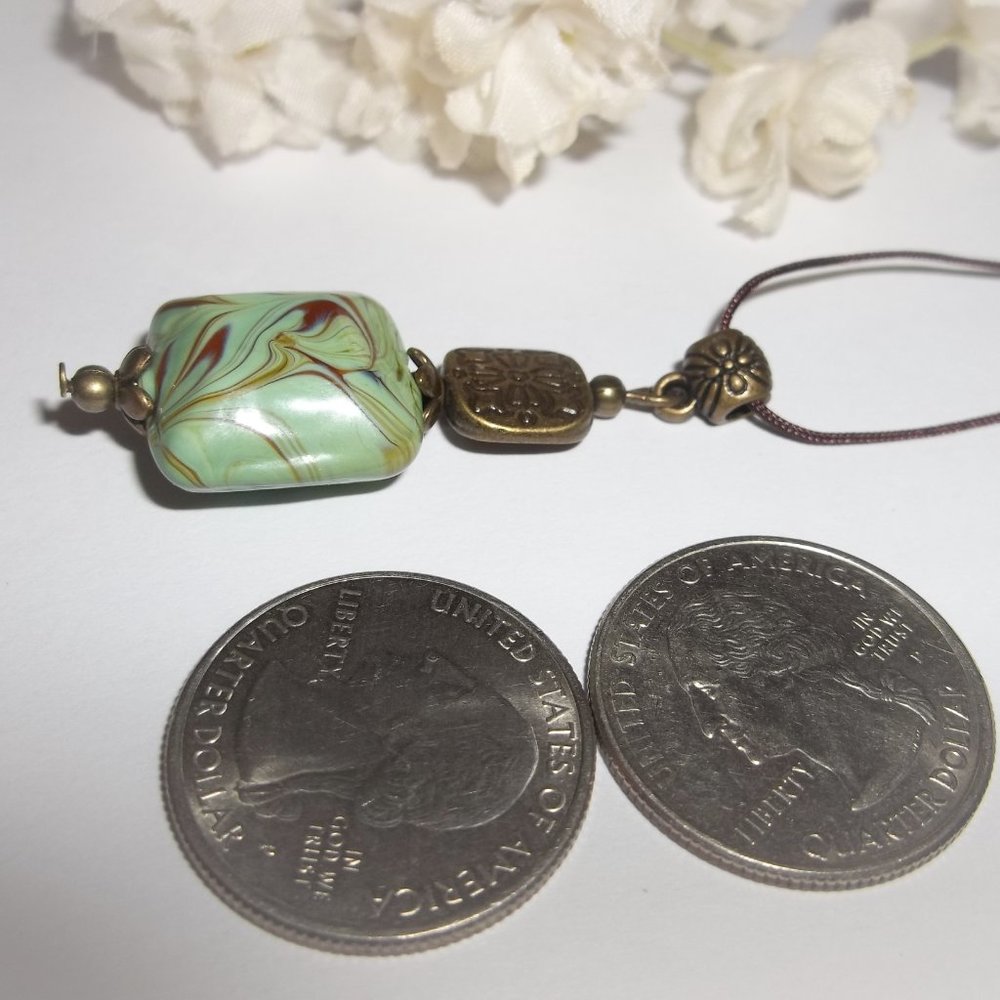 Boho Green & Brown Bronze Beaded Necklace Jewelry Gift For Her Handmade 6742 - Picture 4 of 10